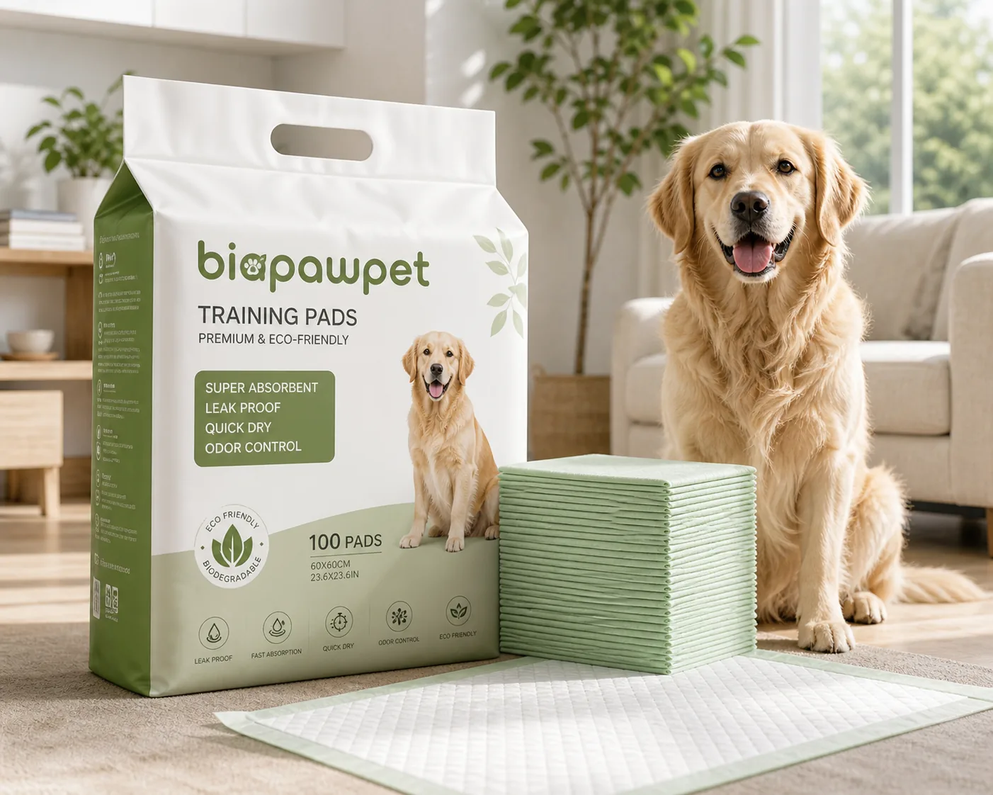 BioPawPet puppy training pad retail packaging and product display